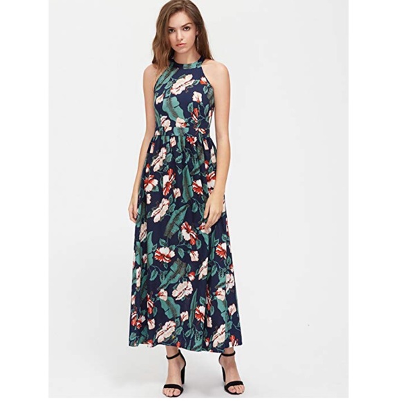 Boutique Dresses & Skirts - Floral Print Criss Cross Open Back Maxi Dress